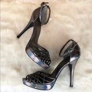 Pelle Moda Fairs High Heel Sandal in Pewter Foil